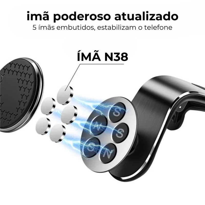 Suporte Magnético Universal para Celular - Fixação Segura e Rotação 360°