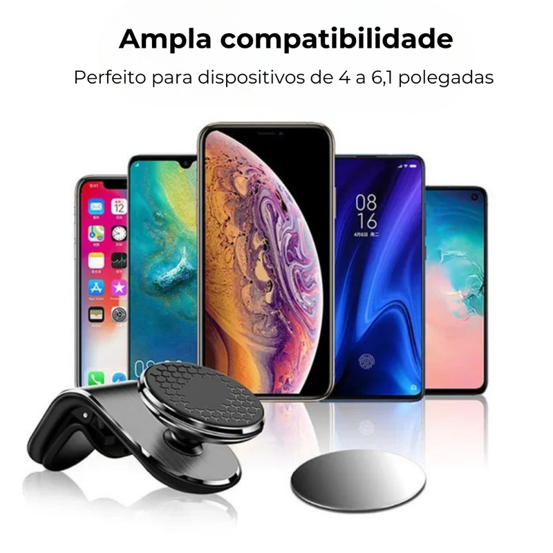 Suporte Magnético Universal para Celular - Fixação Segura e Rotação 360°